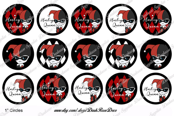 INSTANT DOWNLOAD- Harley Quinn 4x6 Digital Printable 1 Inch Circle Bottle Cap Images