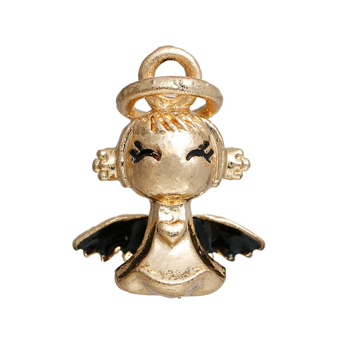4pc Gold Angel / Black Wings Charms (0077-1)