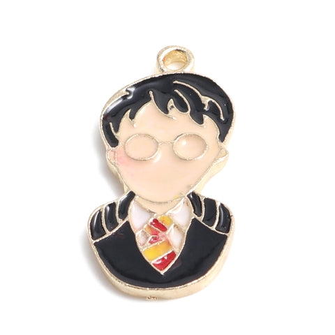3pc Wizard Boy with Glasses / Enamel Charm / Gold Plated (0020)