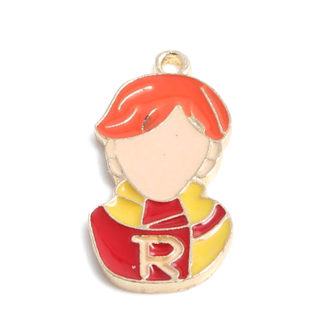3pc Wizard Boy with Red Hair / Enamel Charm / Gold Plated (0021)