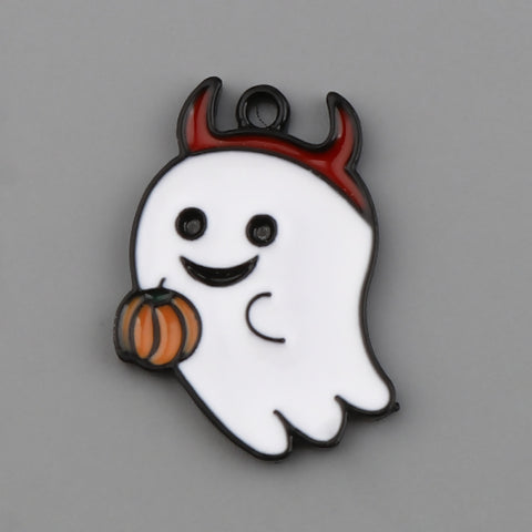 5pc Ghost with Devil Horns & Pumpkin / Black Plated / Halloween Charms (0005-2)