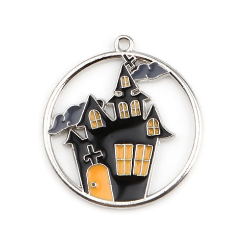 5pc Haunted House (Silver Tone) / Halloween Charms (0007-1)