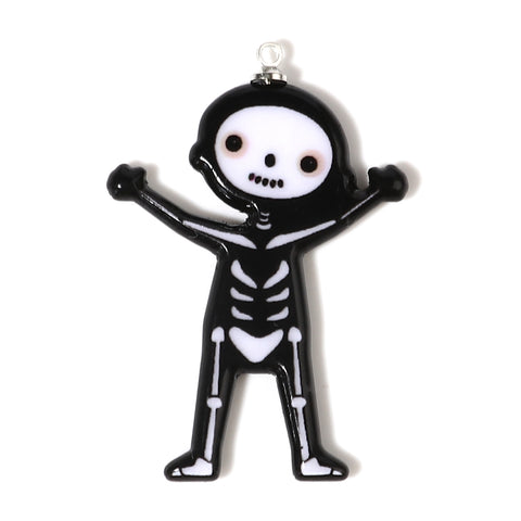 2PC Resin Halloween Pendants Skeleton Skull Black / Halloween Charms (0004)