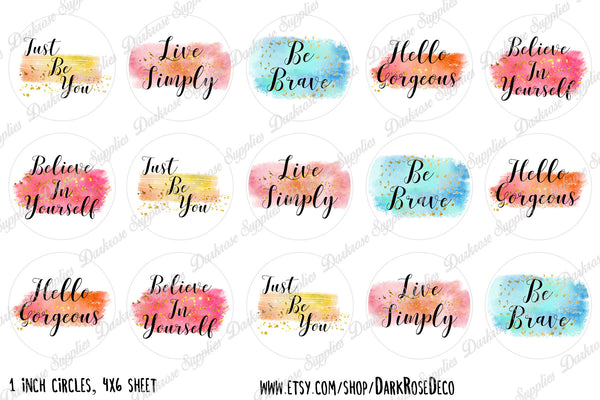 INSTANT DOWNLOAD- Inspirational Quotes 4x6 Digital Printable 1 Inch Circle Bottle Cap Images