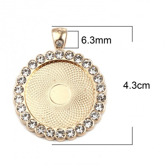 2pc KC Gold Plated Cabochon Settings / Clear Rhinestones (Fits 25mm Dia.) 1" Circle Pendant