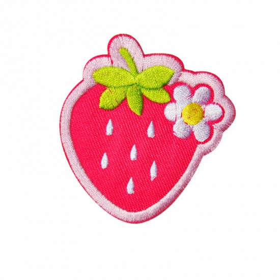 1pc Pink Strawberry Patch / Iron On Patches Appliques (With Glue Back) / Fruit (P7)