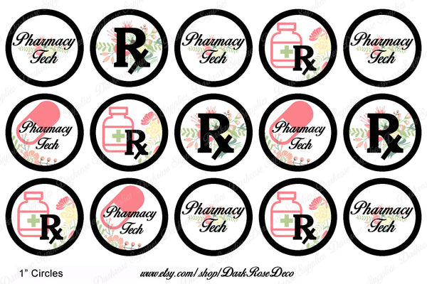 INSTANT DOWNLOAD- Pharmacy Tech, Medical 4x6 Digital Printable 1 Inch Circle Bottle Cap Images