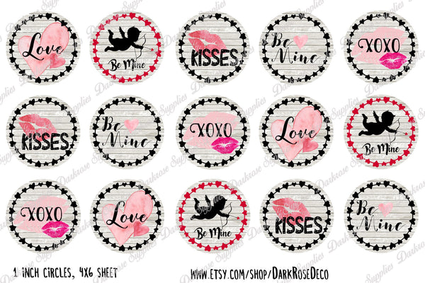 INSTANT DOWNLOAD- Valentine's Day 4x6 Digital Printable 1 Inch Circle Bottle Cap Images