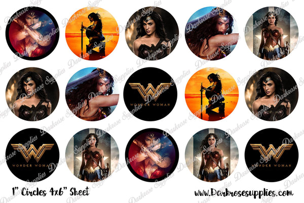 INSTANT DOWNLOAD- Wonder Woman 2017 4x6 Digital Printable 1 Inch Circle Bottle Cap Images