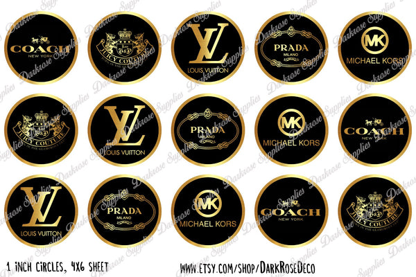 INSTANT DOWNLOAD- Designer Gold & Black 4x6 Digital Printable 1 Inch Circle Bottle Cap Images