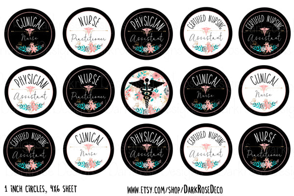 INSTANT DOWNLOAD- Medical Floral 4x6 Digital Printable 1 Inch Circle Bottle Cap Images