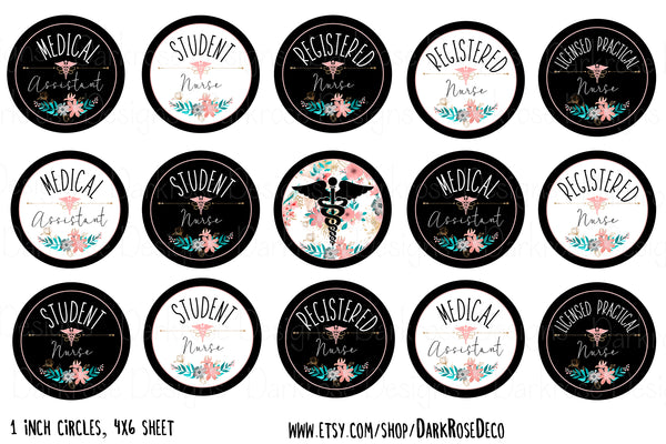 INSTANT DOWNLOAD- Medical Floral (SET 2) 4x6 Digital Printable 1 Inch Circle Bottle Cap Images