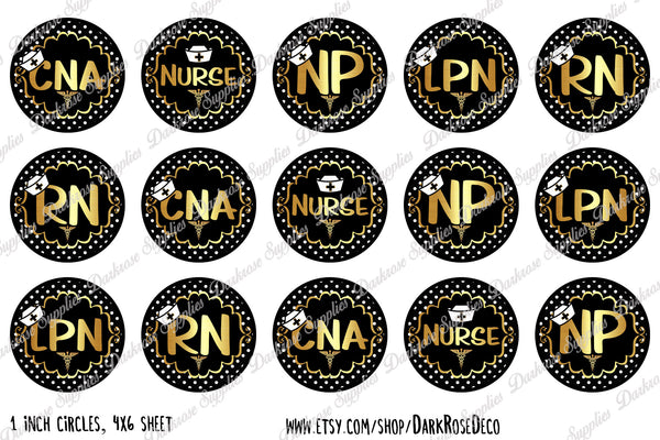 INSTANT DOWNLOAD- Medical 4x6 Digital Printable 1 Inch Circle Bottle Cap Images Gold