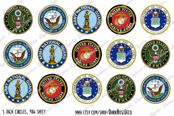 INSTANT DOWNLOAD- Military 4x6 Digital Printable 1 Inch Circle Bottle Cap Images