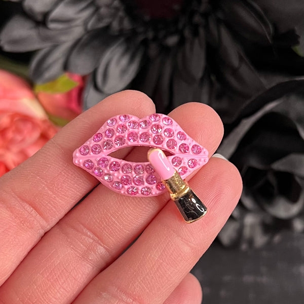 1pc Pink Rhinestone Lips & Lipstick Alloy (0900-2)